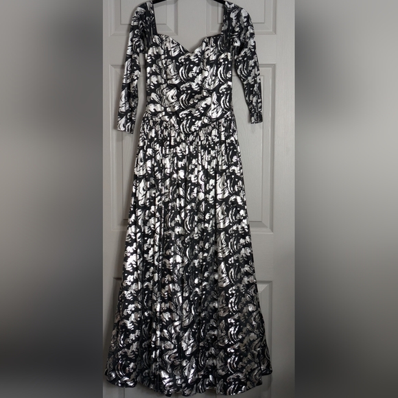 Vintage Dresses & Skirts - Vintage Off The Shoulder Metallic Maxi Dress Size S/M